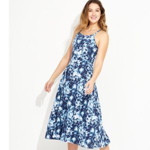 NWT Pact Organic Cotton Fit & Flare Midi Dress Blue Tie-Dye Sz M